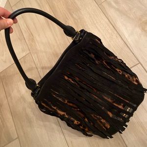 Burberry bucket bag leopard calf hair and black leather and suede